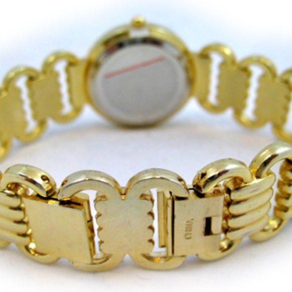 NEW Womens Watch Pearl Crystal Gold Chain Bracelet